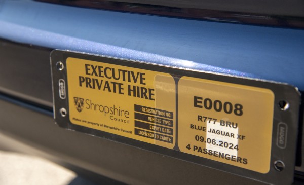 shropshire private hire taxi license plate